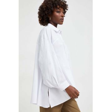 Answear Lab camasa din bumbac femei, culoarea alb, cu guler clasic, relaxed