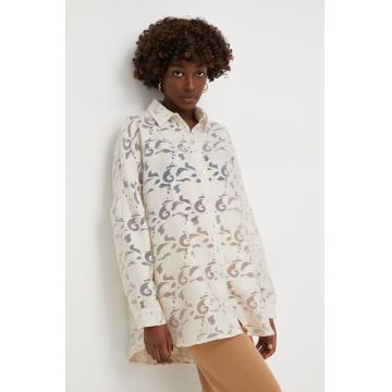Answear Lab camasa femei, culoarea bej, cu guler clasic, relaxed