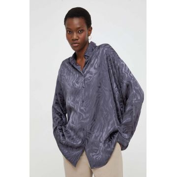 Answear Lab camasa femei, culoarea gri, cu guler clasic, relaxed