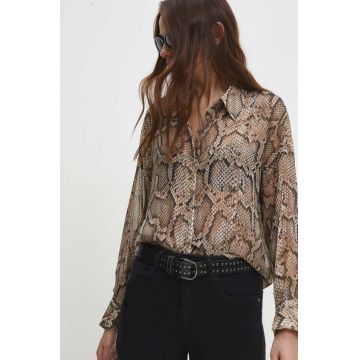 Answear Lab camasa femei, culoarea maro, cu guler clasic, relaxed