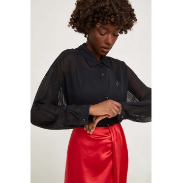 Answear Lab camasa femei, culoarea negru, cu guler clasic, regular