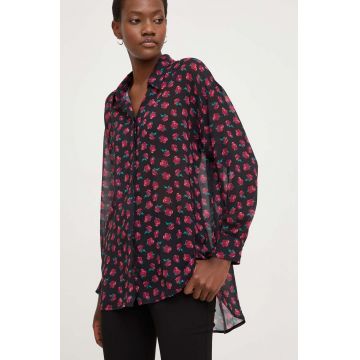 Answear Lab camasa femei, culoarea negru, cu guler clasic, relaxed