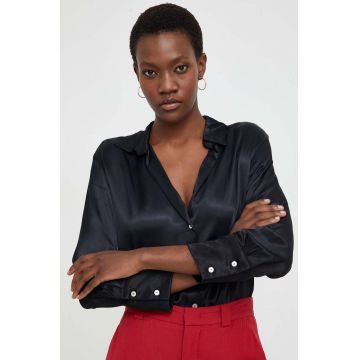 Answear Lab camasa femei, culoarea negru, cu guler clasic, relaxed