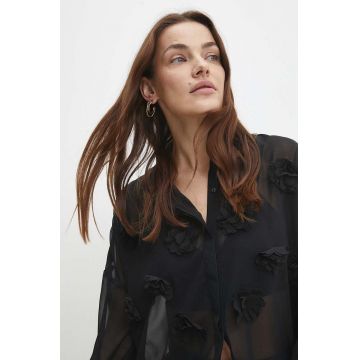Answear Lab camasa femei, culoarea negru, cu guler clasic, relaxed