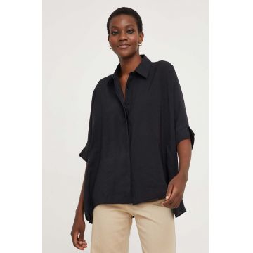 Answear Lab camasa femei, culoarea negru, cu guler clasic, relaxed