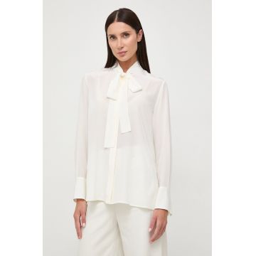 BOSS camasa de matase culoarea alb, cu un decolteu legat, regular