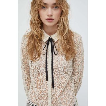 Bruuns Bazaar camasa femei, culoarea bej, cu guler clasic, regular