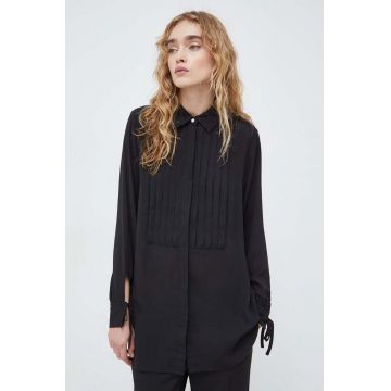 Bruuns Bazaar camasa femei, culoarea negru, cu guler clasic, regular