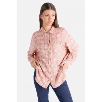 Camasa cu maneci lungi si model in carouri - Portocaliu pal