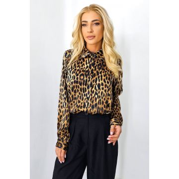 Camasa dama GhiZZeL, croiala lunga cu imprimeu animal print, Ghepard maro, Marime S/M/L
