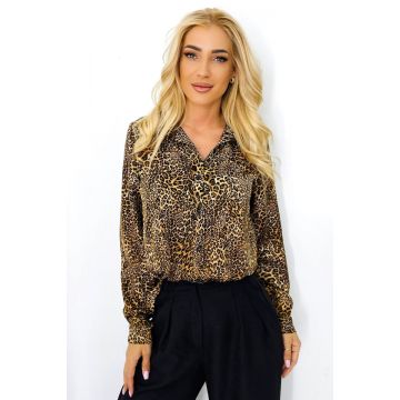 Camasa dama GhiZZeL, croiala lunga cu imprimeu animal print, Jaguar bej, Marime S/M/L