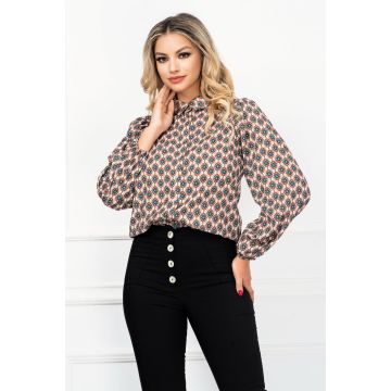 Camasa dama maron cu imprimeu floral bogat