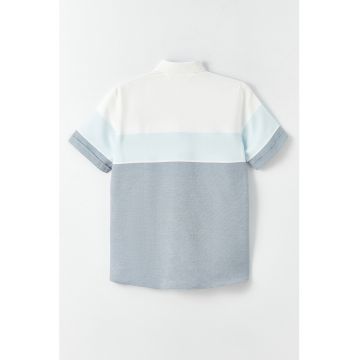 Camasa din amestec de bumbac cu model colorblock