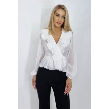 Camasa Natasha, cu volane, Alb, Marime universala S/M