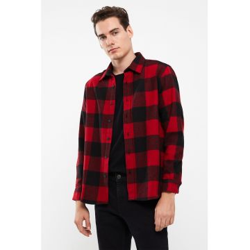 Camasa regular fit din amestec de lana cu model in carouri