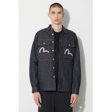 Evisu camasa jeans Cloud Element Seagull barbati, culoarea albastru marin, cu guler clasic, regular, 2EAHTM3SL7031XXCT