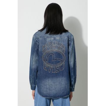 Evisu camasa jeans Seagull Appolique barbati, cu guler clasic, relaxed, 2EAHTM3SL8012RXCT