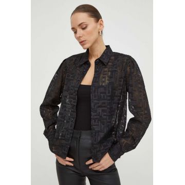 G-Star Raw camasa femei, culoarea negru, cu guler clasic, regular