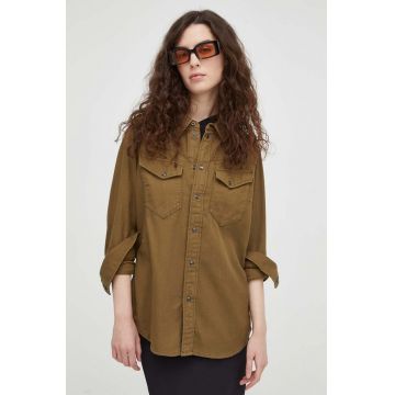 G-Star Raw camasa jeans femei, culoarea verde, cu guler clasic, regular