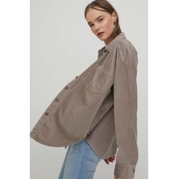 Hollister Co. camasa din bumbac femei, culoarea bej, cu guler clasic, relaxed