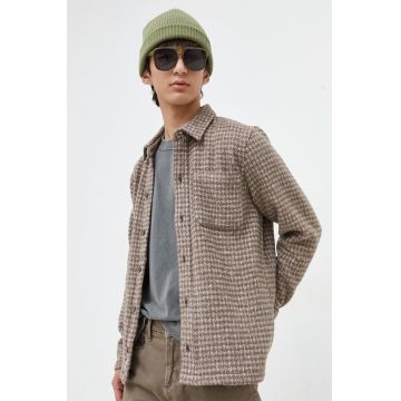 Hollister Co. camasa din lana culoarea maro, cu guler clasic, regular