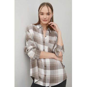 Hollister Co. camasa femei, culoarea bej, cu guler clasic, relaxed