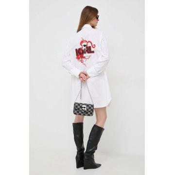 Karl Lagerfeld camasa din bumbac femei, culoarea alb, cu guler clasic, regular