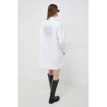 Karl Lagerfeld camasa din bumbac femei, culoarea alb, cu guler clasic, relaxed