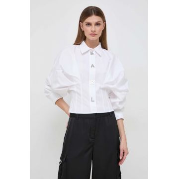 Karl Lagerfeld camasa din bumbac femei, culoarea alb, cu guler clasic, relaxed