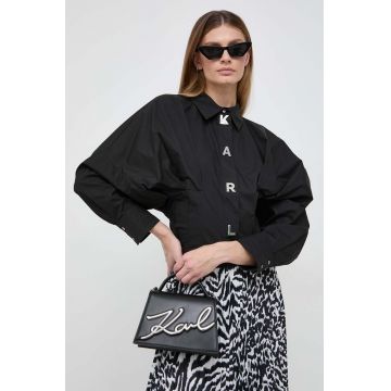 Karl Lagerfeld camasa din bumbac femei, culoarea negru, cu guler clasic, relaxed