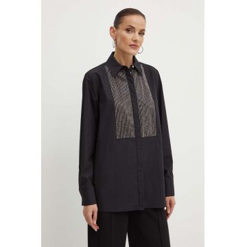 Karl Lagerfeld camasa din bumbac femei, culoarea negru, cu guler clasic, relaxed