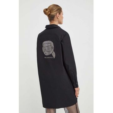 Karl Lagerfeld camasa din bumbac femei, culoarea negru, cu guler clasic, relaxed