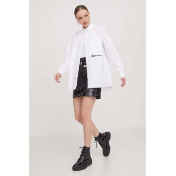 Karl Lagerfeld Jeans camasa din bumbac femei, culoarea alb, cu guler clasic, relaxed