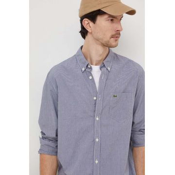 Lacoste camasa din bumbac barbati, culoarea albastru marin, cu guler button-down, regular