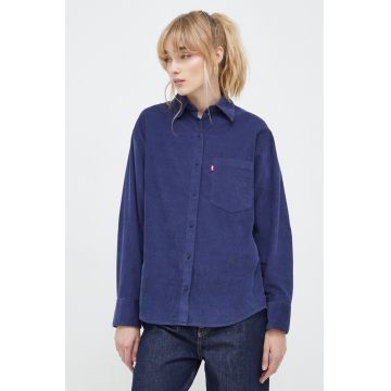 Levi's camasa din velur culoarea albastru marin, cu guler clasic, relaxed