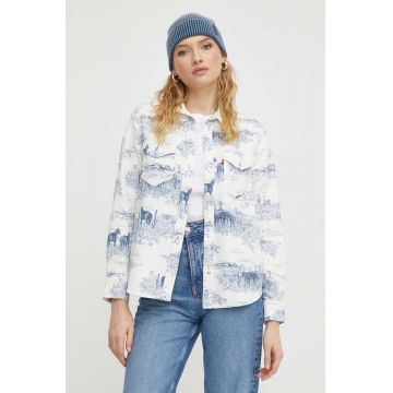 Levi's camasa jeans femei, culoarea bej, cu guler clasic, regular