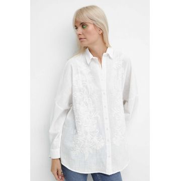 Medicine camasa din bumbac femei, culoarea alb, cu guler clasic, relaxed