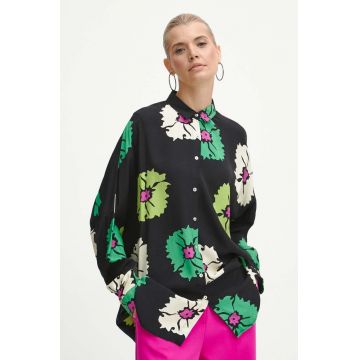 Medicine camasa femei, culoarea negru, cu guler clasic, relaxed