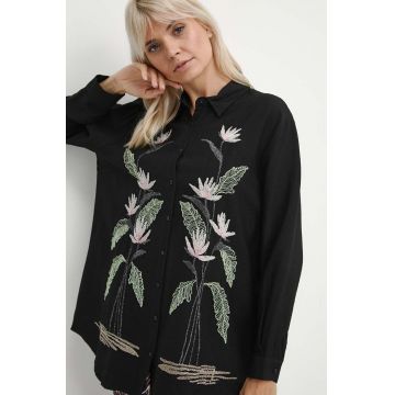 Medicine camasa femei, culoarea negru, cu guler clasic, relaxed
