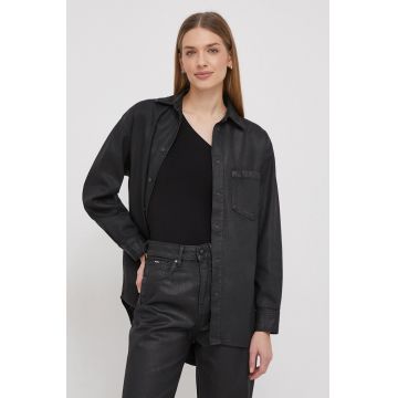 Pepe Jeans camasa din bumbac ALIX COATED femei, culoarea negru, cu guler clasic, relaxed