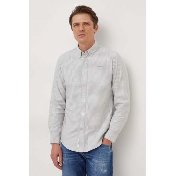 Pepe Jeans camasa din bumbac barbati, culoarea verde, cu guler button-down, regular