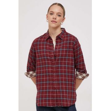 Pepe Jeans camasa din bumbac Kamila femei, culoarea bordo, cu guler clasic, regular