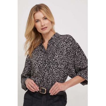 Pepe Jeans camasa femei, culoarea negru, cu guler clasic, relaxed