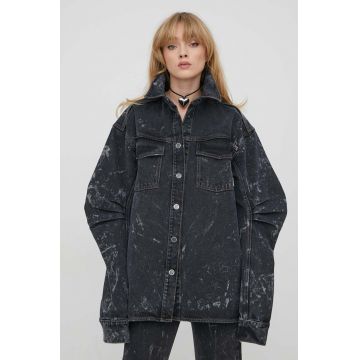 Rotate camasa jeans femei, culoarea negru, cu guler clasic, relaxed