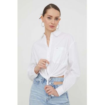 Tommy Jeans camasa femei, culoarea alb, cu guler clasic, regular