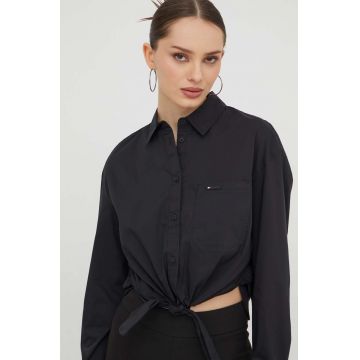 Tommy Jeans camasa femei, culoarea negru, cu guler clasic, regular, DW0DW17520