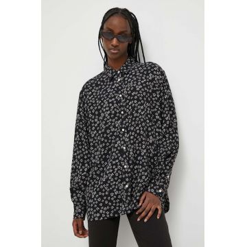 Tommy Jeans camasa femei, culoarea negru, cu guler clasic, relaxed