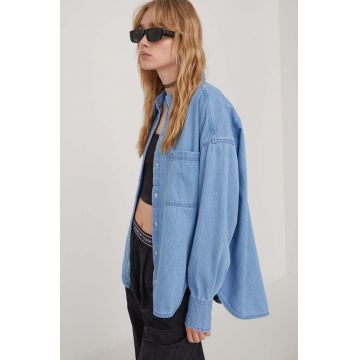 Tommy Jeans camasa jeans femei, cu guler clasic, relaxed