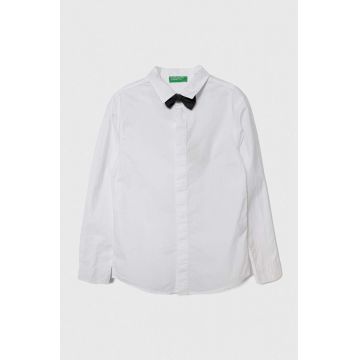 United Colors of Benetton camasa de bumbac pentru copii culoarea alb