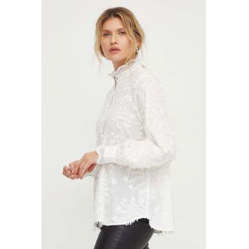 Bruuns Bazaar camasa din bumbac femei, culoarea alb, cu guler clasic, regular